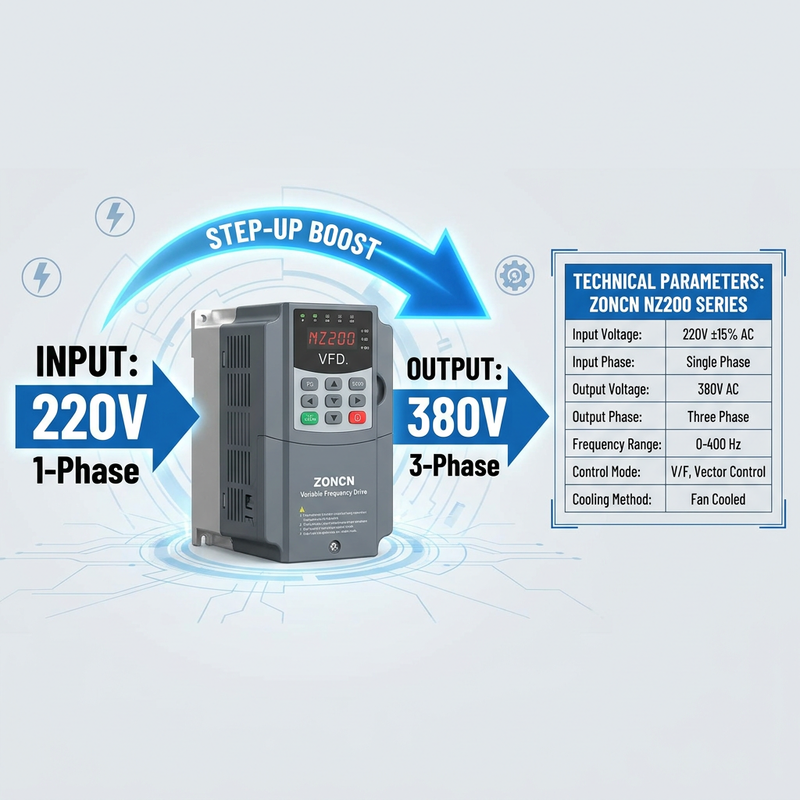 ZONCN 220V to 380V VFD | Single to 3-Phase Step-up Inverter